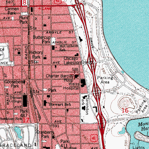 Topographic Map of Charter Barclay Hospital, IL
