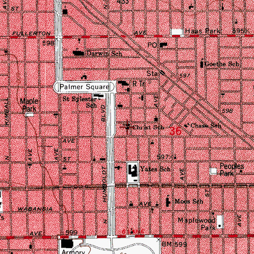 Topographic Map of Christ Evangelical Lutheran Church of Logan Square, IL