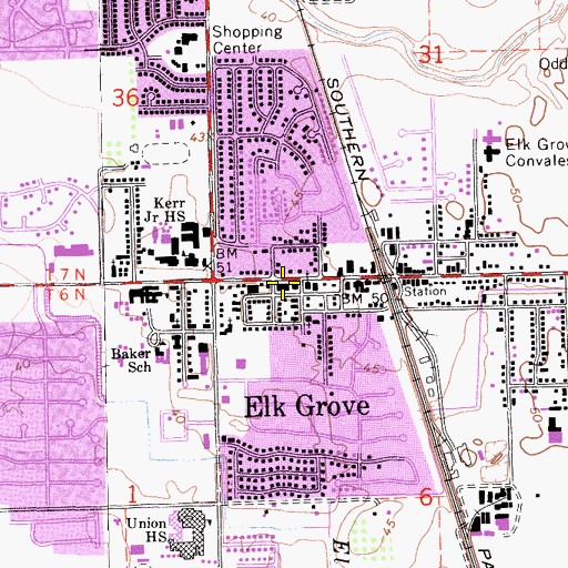 Topographic Map of Elk Grove Community Library, CA