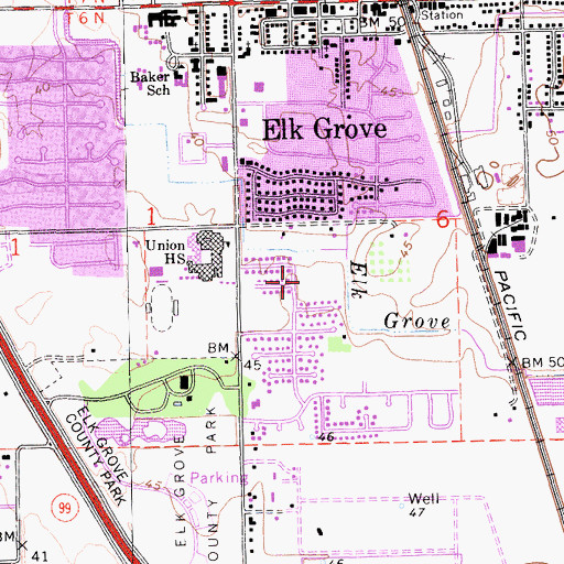 Topographic Map of Florence M Markofer Elementary School, CA