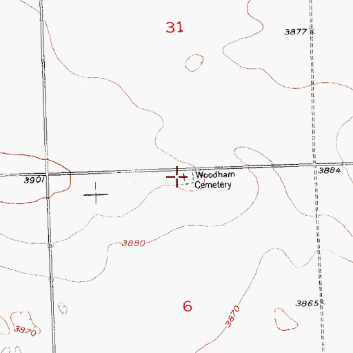 Topographic Map of Woodham Cemetery, CO