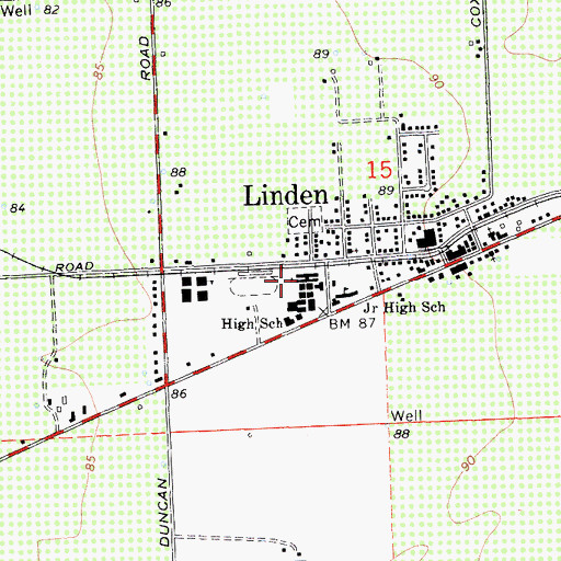 Topographic Map of Linden High School, CA