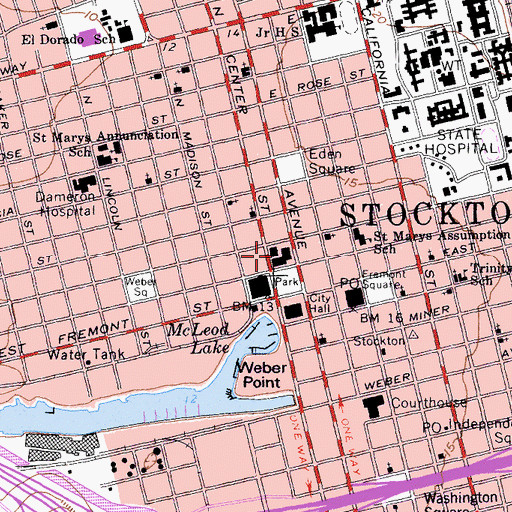 Topographic Map of Central Branch Stockton-San Joaquin County Public Library, CA
