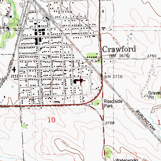 Topographic Map of Crawford High School, NE