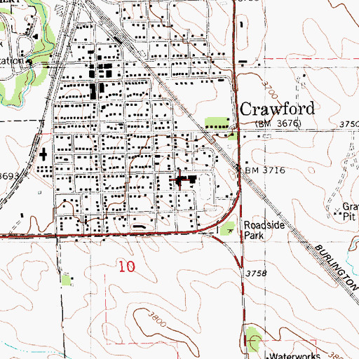 Topographic Map of Crawford Elementary School, NE
