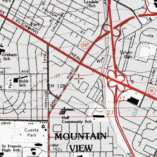 Topographic Map of Mountain View Shopping Center, CA