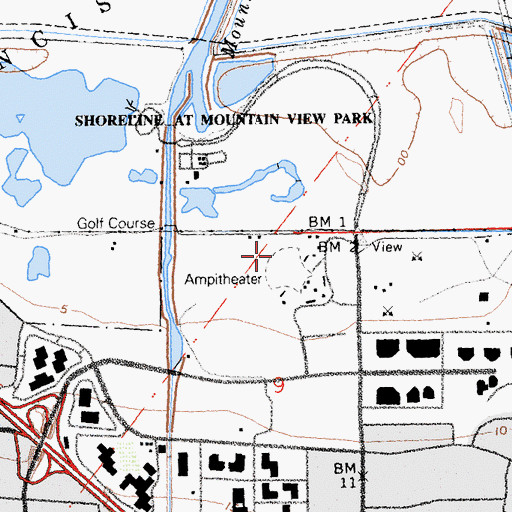 Topographic Map of Shoreline Amphitheatre, CA