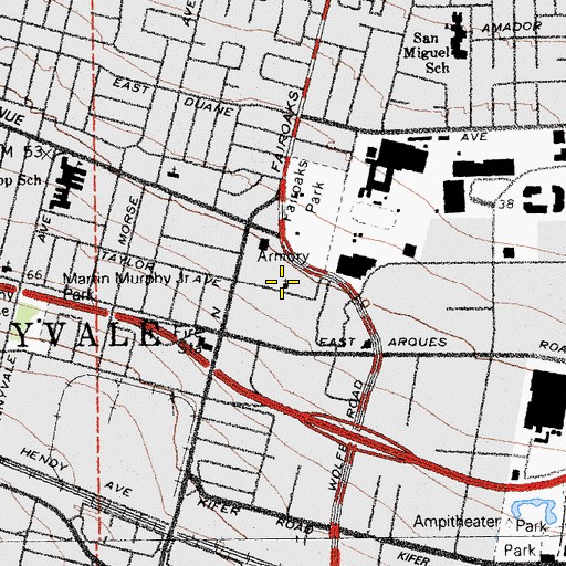 Topographic Map of Sunnyvale New Life Center Pentecostal Church of God, CA