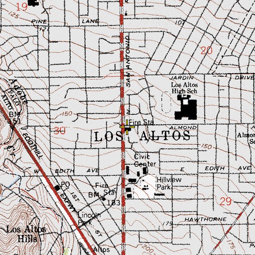 Topographic Map of Santa Clara County Fire Department Los Altos Station, CA