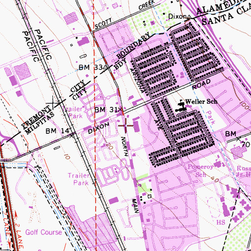 Topographic Map of Sunnyhills Shopping Center, CA