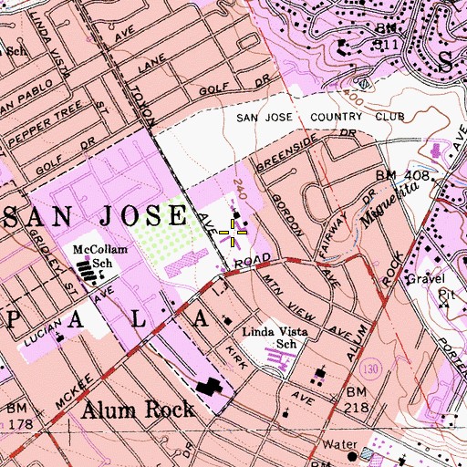 Topographic Map of Country Club Villag Shopping Center, CA