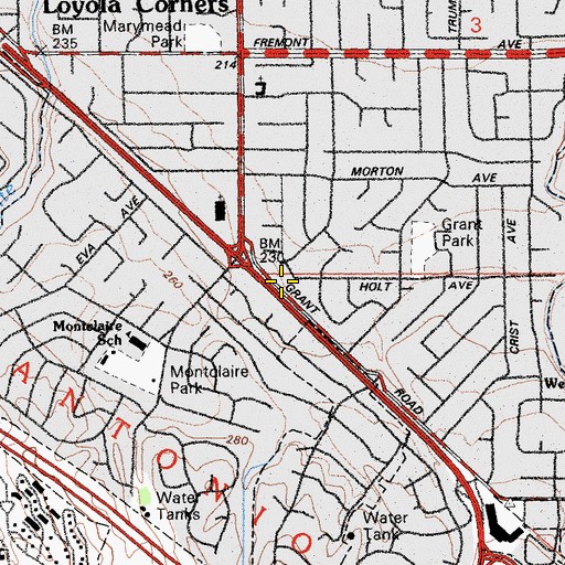 Topographic Map of Los Altos-Woodland Branch Santa Clara County Free Library, CA