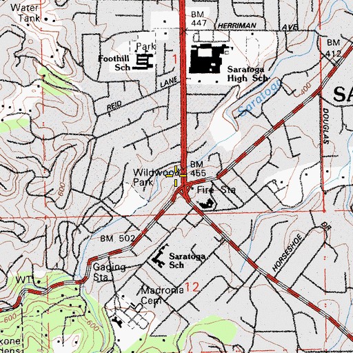 Topographic Map of Saratoga Village Shopping Center, CA