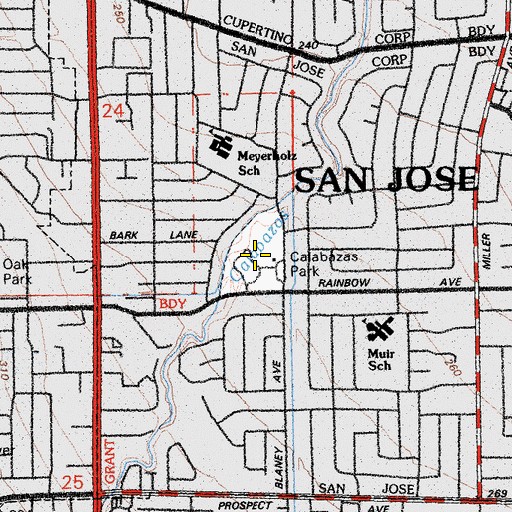Topographic Map of Calabazas Park, CA