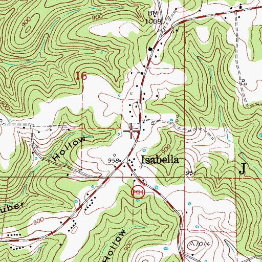 Topographic Map of Isabella Cemetery, MO