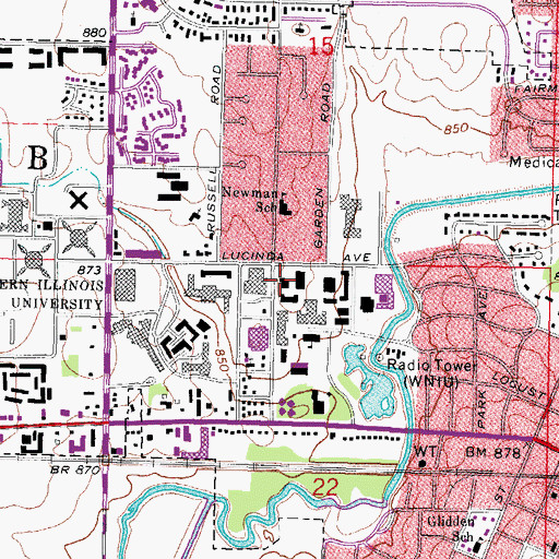 Topographic Map of Adams Hall, IL