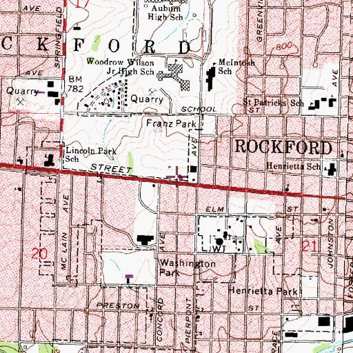 Topographic Map of Rockford Fire Department - Station 6, IL