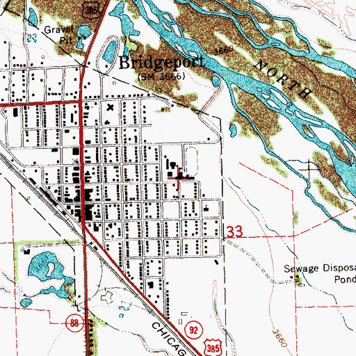 Topographic Map of Bridgeport High School, NE