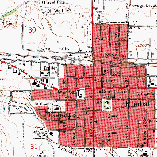Topographic Map of Kimball Volunteer Fire Department, NE