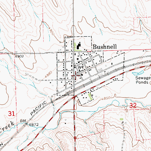 Topographic Map of Bushnell Post Office, NE