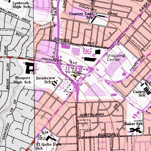 Topographic Map of Saratoga Avenue Baptist Church, CA
