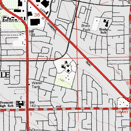 Topographic Map of Sunnyvale Community Center, CA