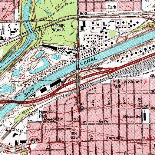 Topographic Map of Interchange 283, IL