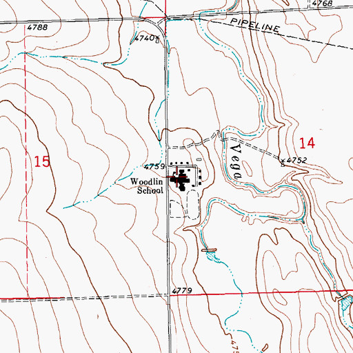 Topographic Map of Woodlin Undivided High School, CO