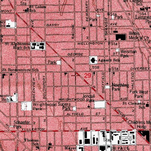 Topographic Map of John E Hufmeyer Building, IL