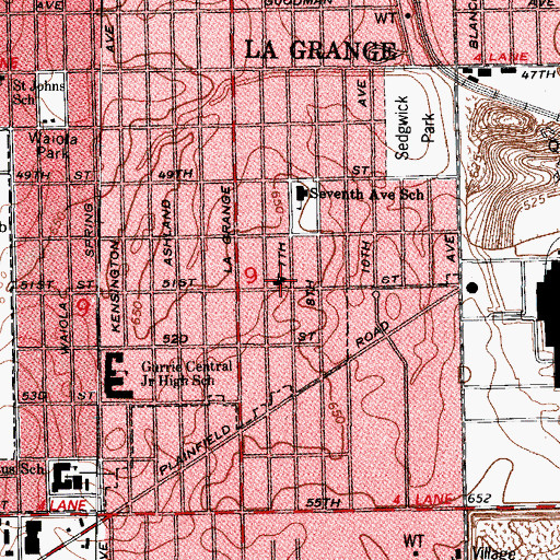 Topographic Map of La Grange Bible Church, IL
