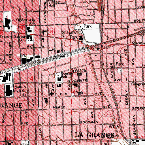 Topographic Map of La Grange Village Hall, IL