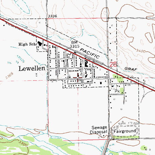 Topographic Map of Lewellen Post Office, NE