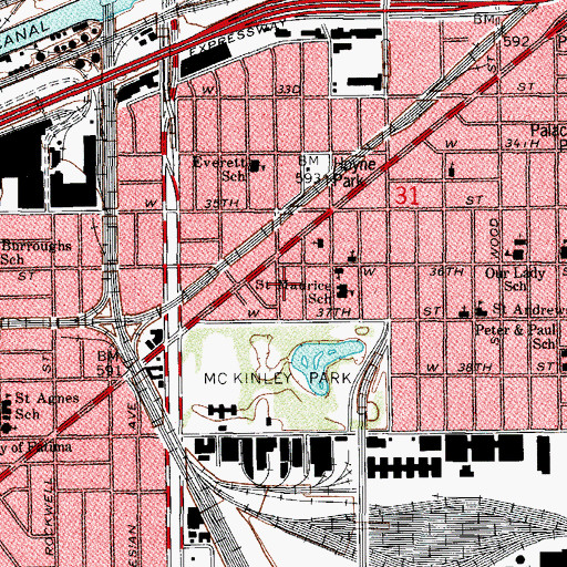 Topographic Map of McKinley Park United Methodist Church, IL