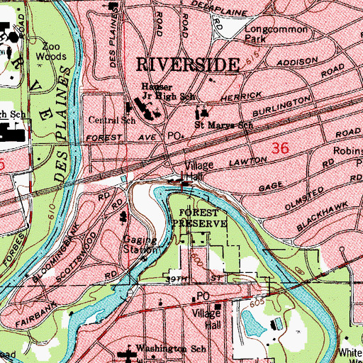 Topographic Map of Riverside Village Hall, IL