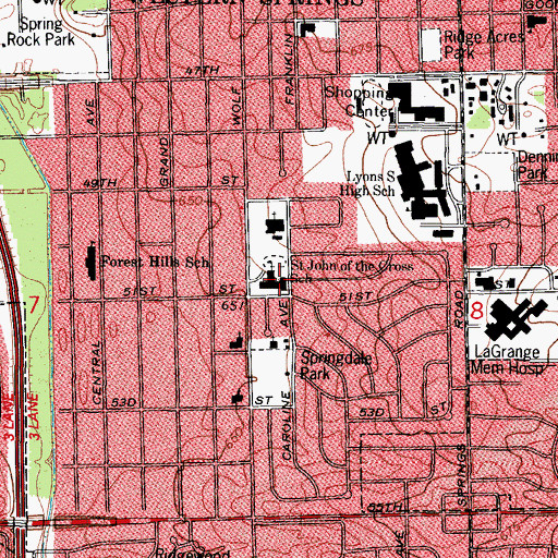 Topographic Map of Saint John of the Cross School, IL