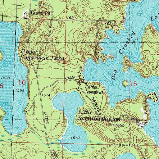 Topographic Map of Camp Nawakwa, WI