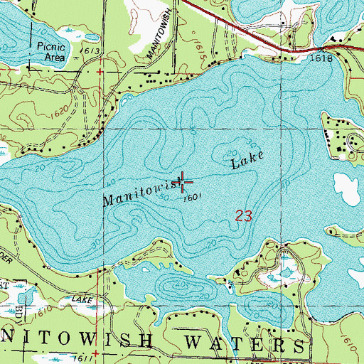 Topographic Map of Manitowish Lake, WI