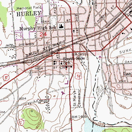 Topographic Map of Iron County Courthouse, WI