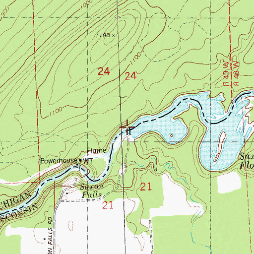 Topographic Map of Saxon Falls Flowage, WI