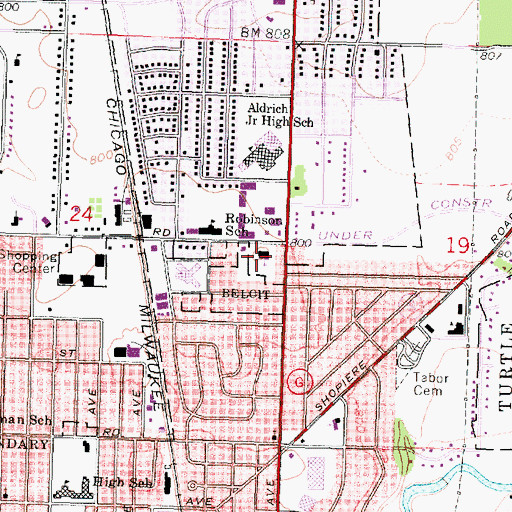 Topographic Map of Trinity Evangelical Lutheran Church, WI
