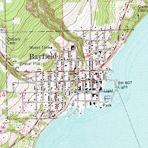 Topographic Map of Bayfield Presbyterian Church, WI