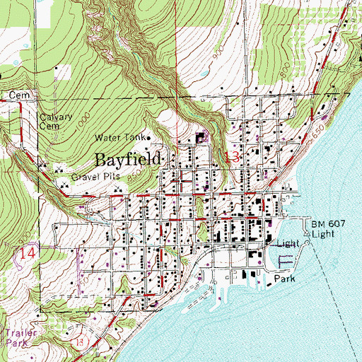 Topographic Map of Old Bayfield County Courthouse, WI