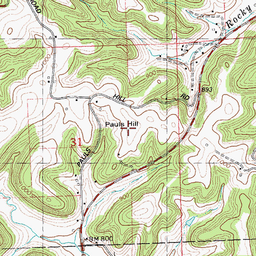 Topographic Map of Pauls Hill, WI