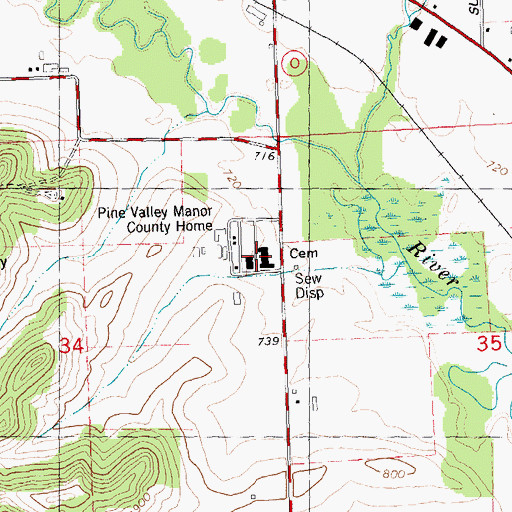 Topographic Map of Pine Valley Manor County Home, WI