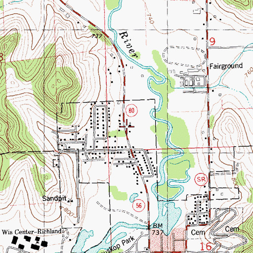 Topographic Map of Richland Baptist Temple, WI