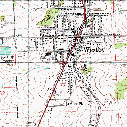 Topographic Map of Westby Coon Prairie Lutheran Church, WI