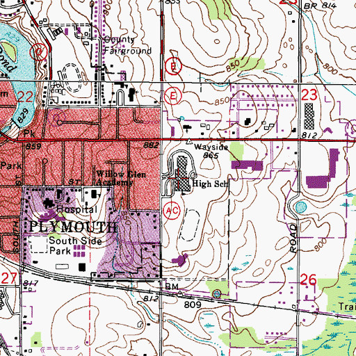 Topographic Map of Plymouth High School, WI