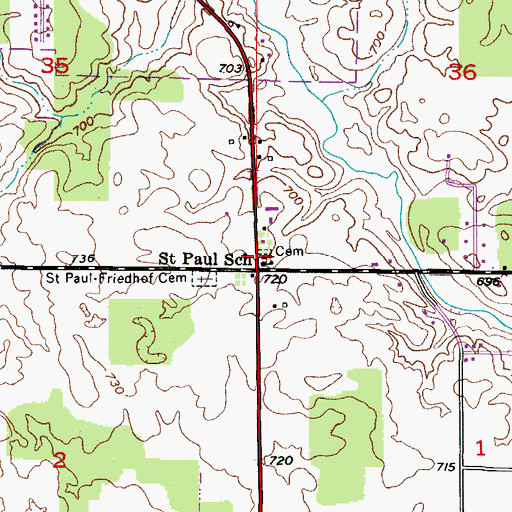 Topographic Map of Saint Pauls Evangelical Lutheran Church, WI