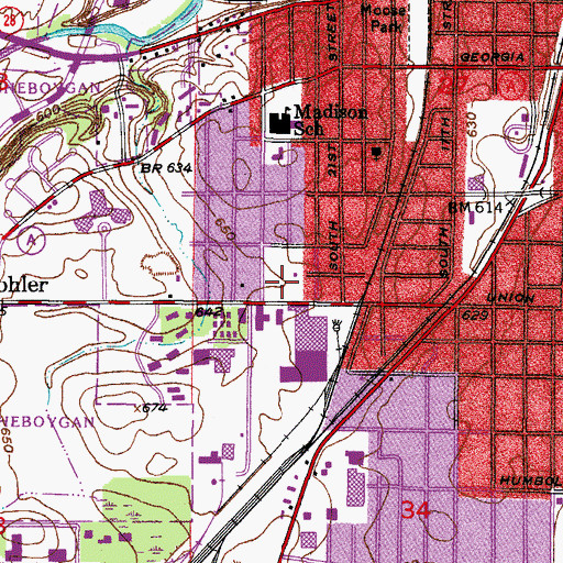 Topographic Map of Veterans Park, WI