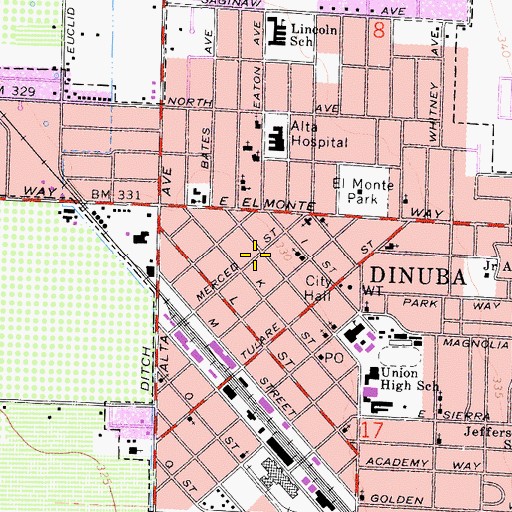 Topographic Map of Dinuba Christian Church, CA